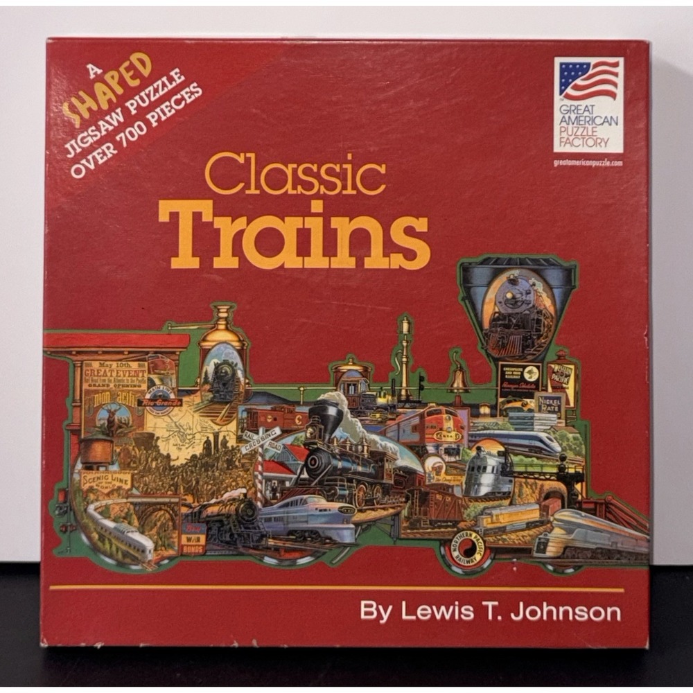 Classic Trains Lewis T Johnson 700 pc Train Shaped 38.5 X 17.5" Jigsaw Puzzle